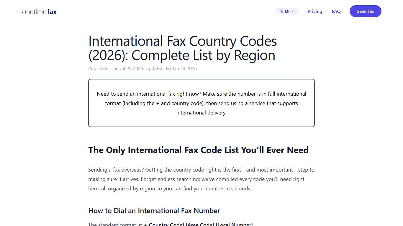 International Fax Country Codes (2026): Complete List by Region